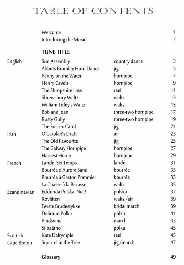 Delicious Duets, contents page